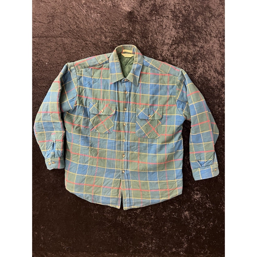Vintage ST JOHNS BAY Green Tag Men's XL Reg Green Flannel Quilted Shacket